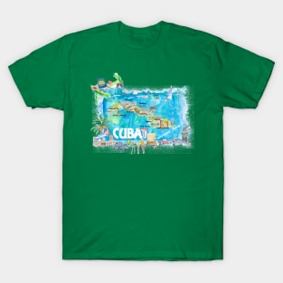 Cuba_ Illustrated_ Travel_ Map_ with_ Roads_ and_ HighlightsM T-Shirt